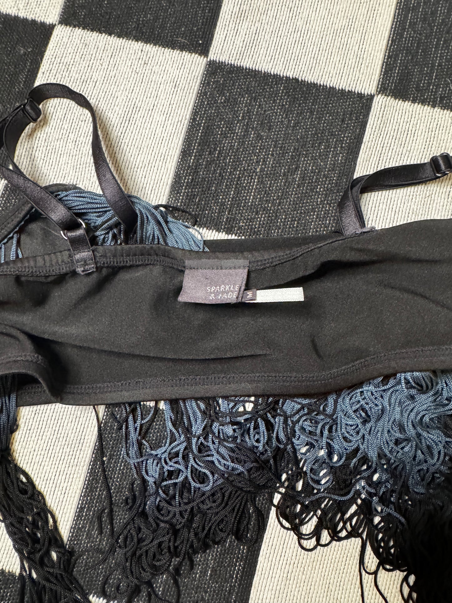 Blue and Black fringe top