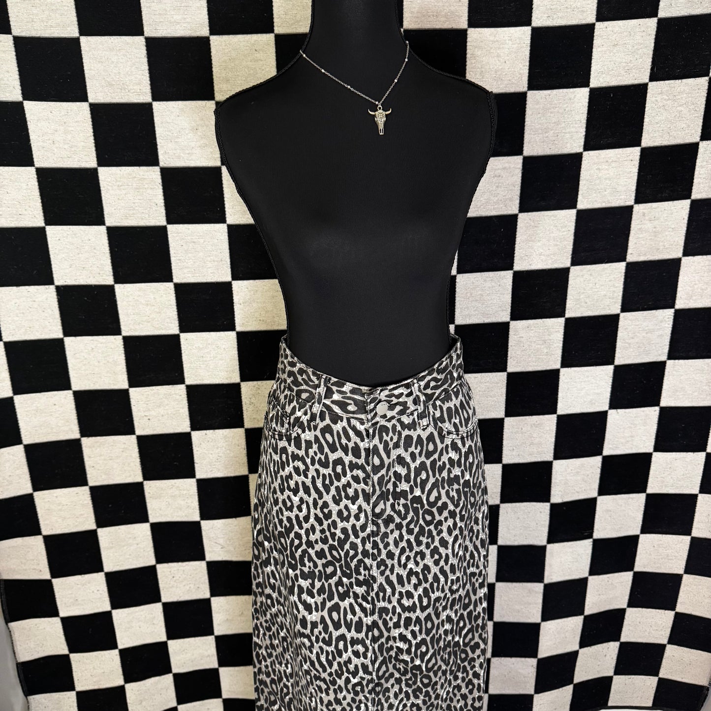 denim leopard skirt