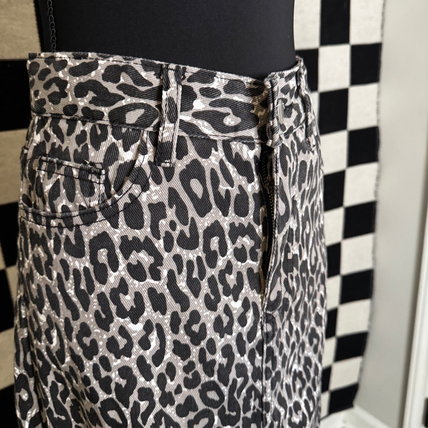 denim leopard skirt