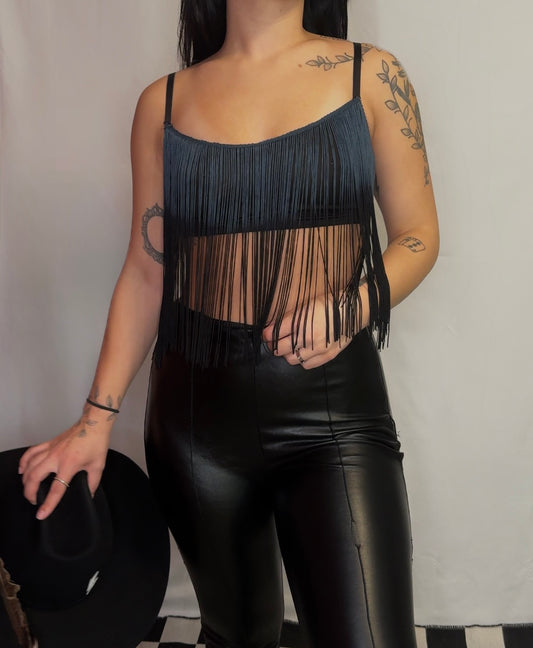 Blue and Black fringe top
